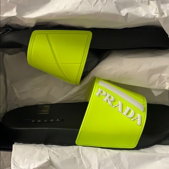 NIB auth Prada yellow and black slides sandals - Picture 2 of 5